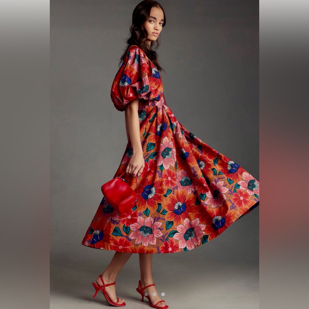 Anthropologie Floral Puff Sleeve Dress